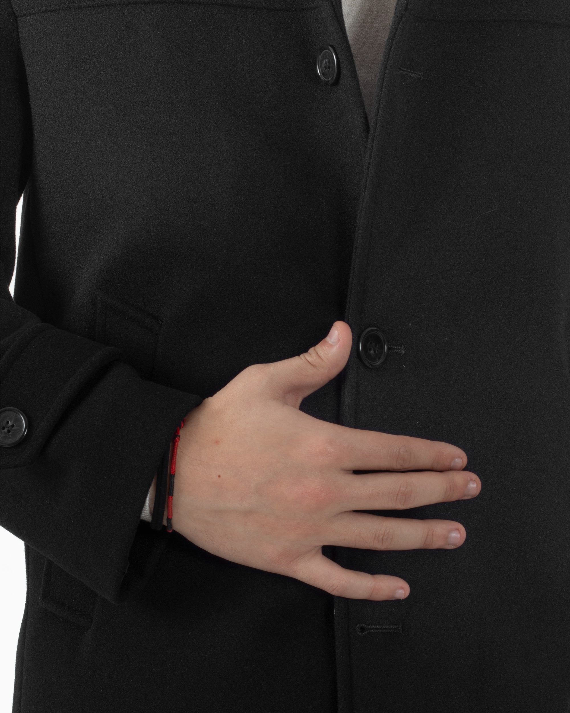 Cappotto Uomo Cappuccio Monopetto Tinta Unita Nero CO1103A