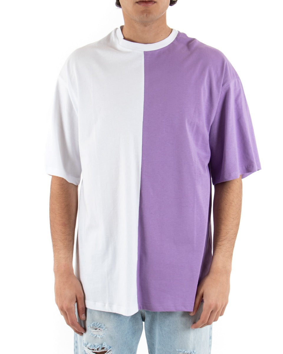 Men's T-shirt Short Sleeves Two-Tone Lilac White Round Neck Oversize Casual GIOSAL