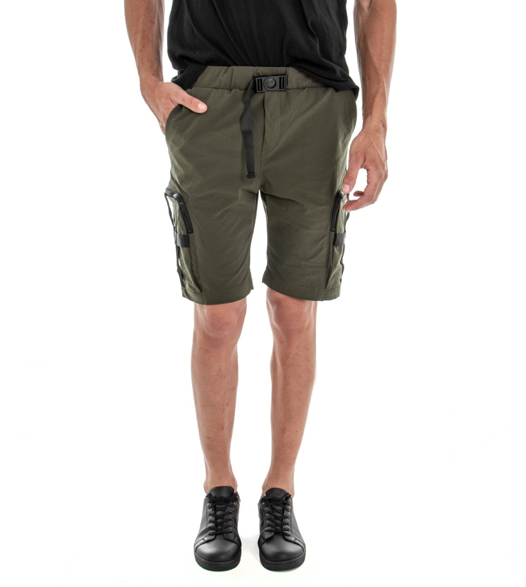 Bermuda Pantaloncino Uomo Shorts Cargo Tinta Unita Verde Elastico GIOSAL-PC1514A