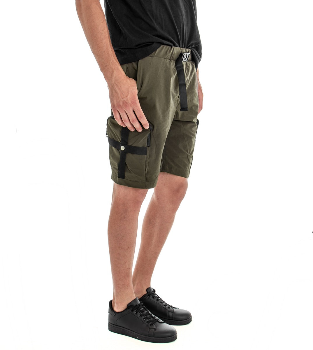 Bermuda Pantaloncino Uomo Shorts Cargo Tinta Unita Verde Elastico GIOSAL-PC1514A