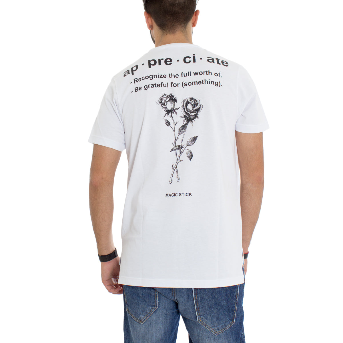 MOD Men's T-Shirt Flower Print Crew Neck White GIOSAL