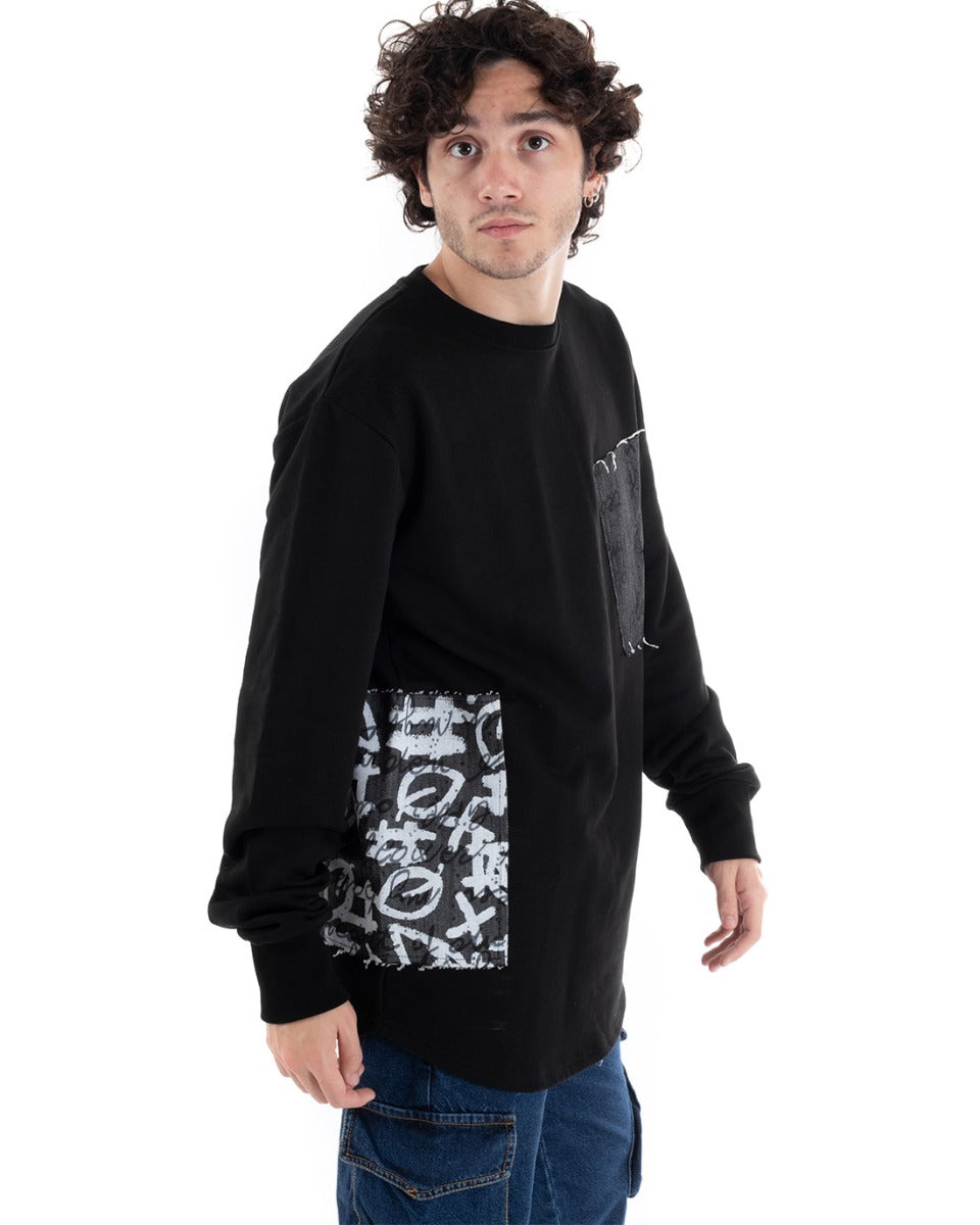Men's Crewneck Sweatshirt Black Oversized Sweater With Print GIOSAL-F2640A