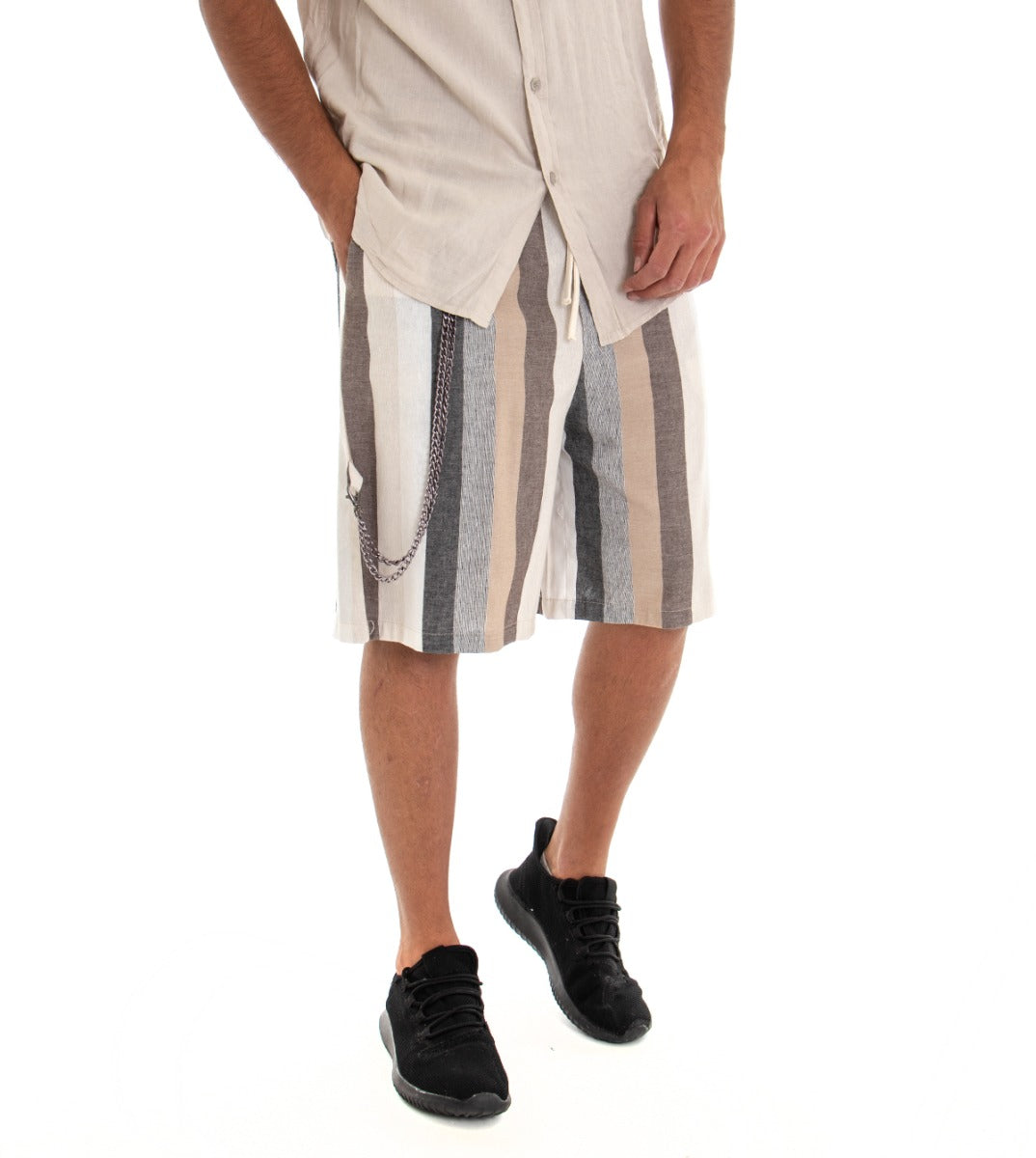 Bermuda Shorts Men's Linen Shorts Striped Elastic GIOSAL-PC1519A