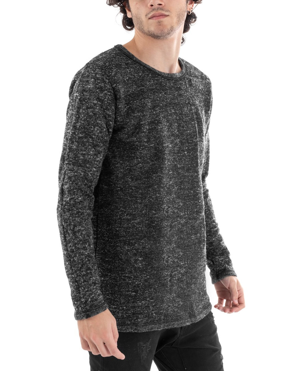 Men's Crewneck Sweater Melange Long Sleeve Casual Gray GIOSAL-M2628A