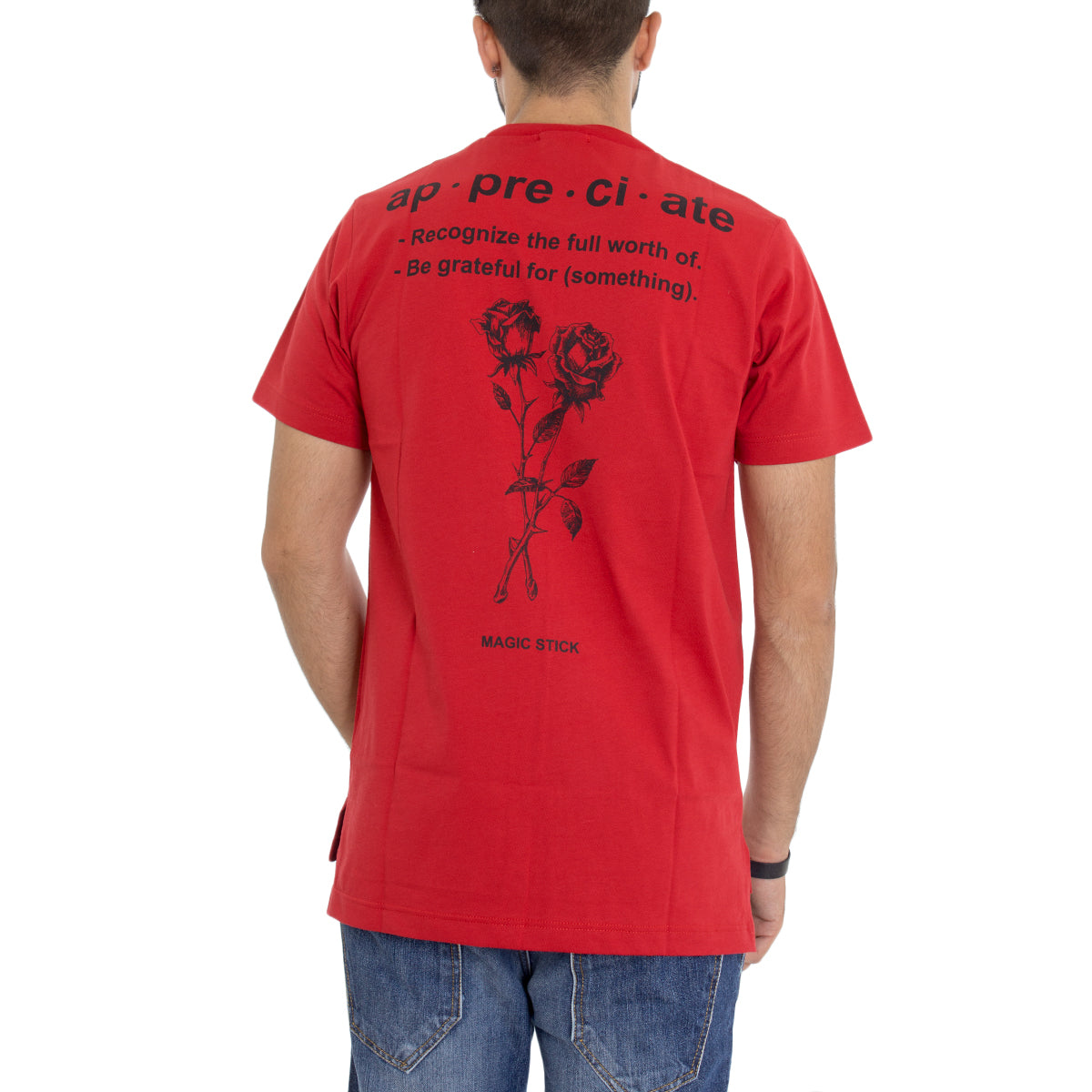 MOD Men's T-Shirt Flower Print Crew Neck Red GIOSAL
