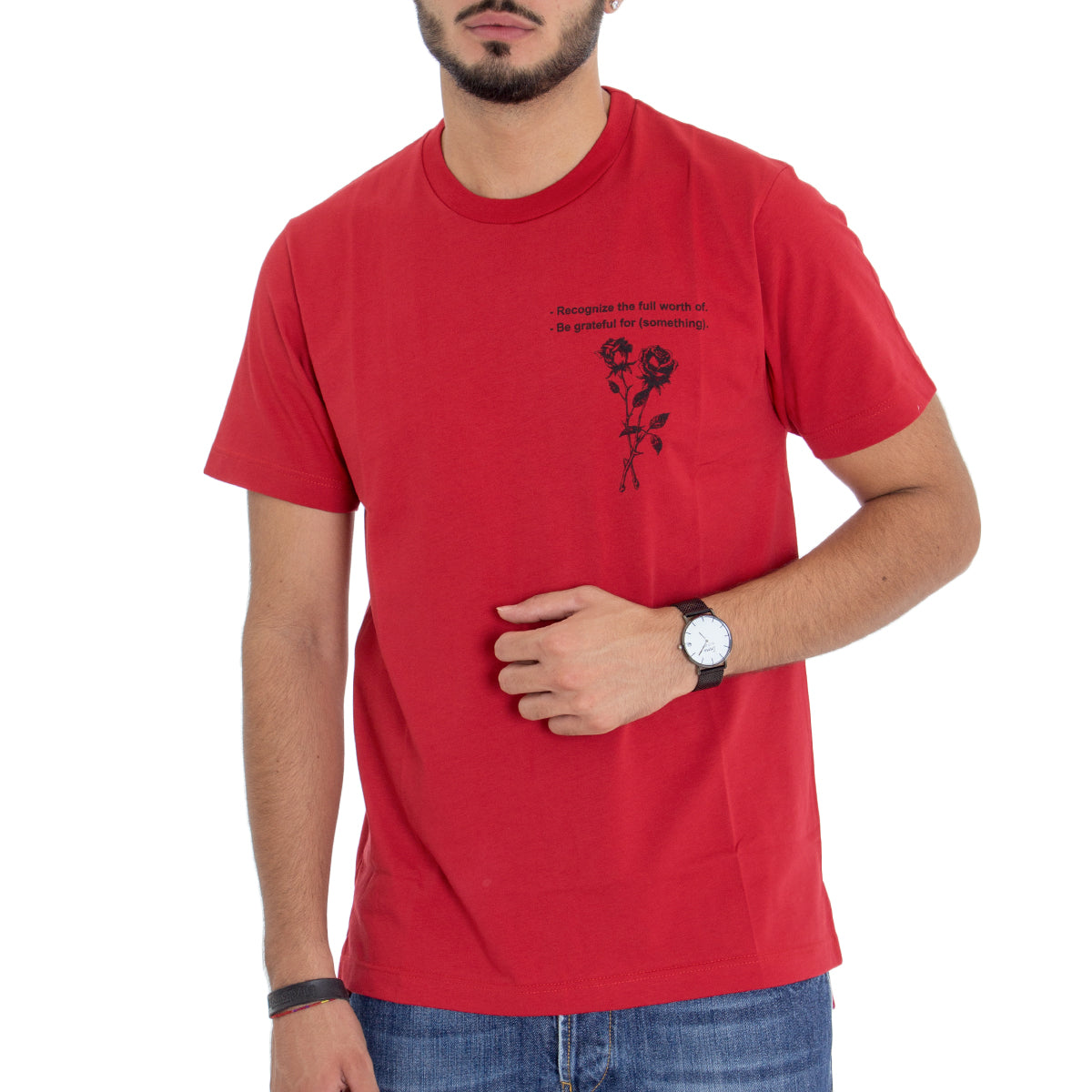 T-Shirt Uomo MOD Stampa Fiore Girocollo Rossa GIOSAL