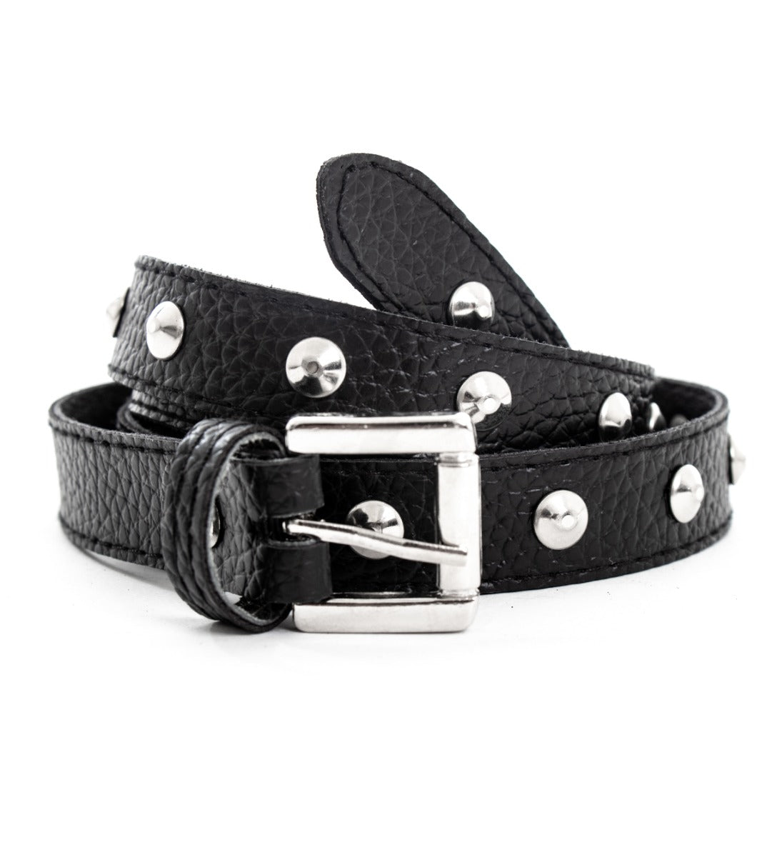 Men's Belt With Studs Belt with Adjustable Metal Buckle Black Faux Leather GIOSAL-A2050A