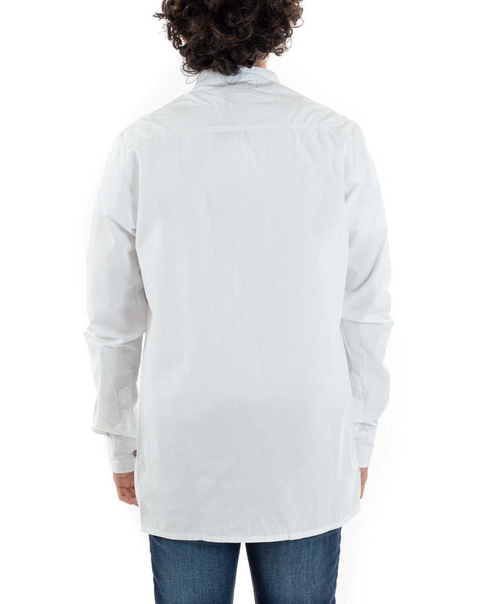 Camicia Uomo Collo Coreano Manica Lunga Casual Cotone Bianco GIOSAL-C1351A