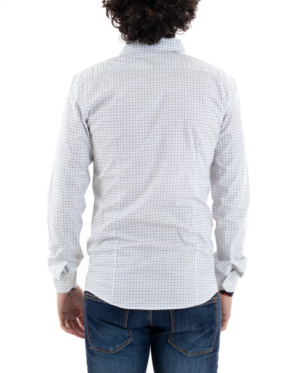 Camicia Uomo Con Colletto Manica Lunga Slim Fit Casual Cotone Microfantasia Bianco GIOSAL-C1381A