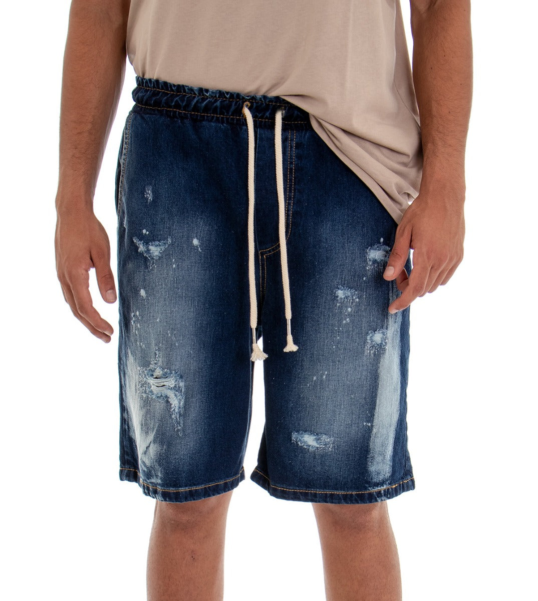 Bermuda Men's Shorts Jeans Breaks Denim with Drawstring GIOSAL-PC1565A