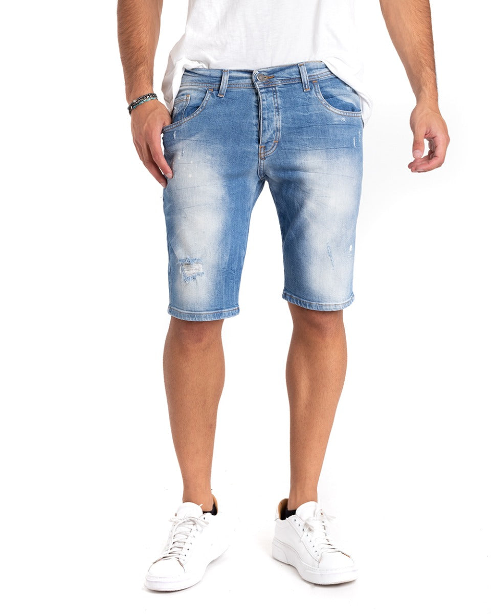 Bermuda Pantaloncino Uomo Jeans Denim Sfumato Rotture Basic Pulito GIOSAL-PC1818A