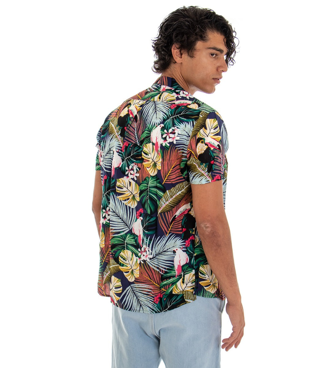 Men's Shirt Short Sleeve Multicolored Floral Pattern Blue GIOSAL-CC1106A