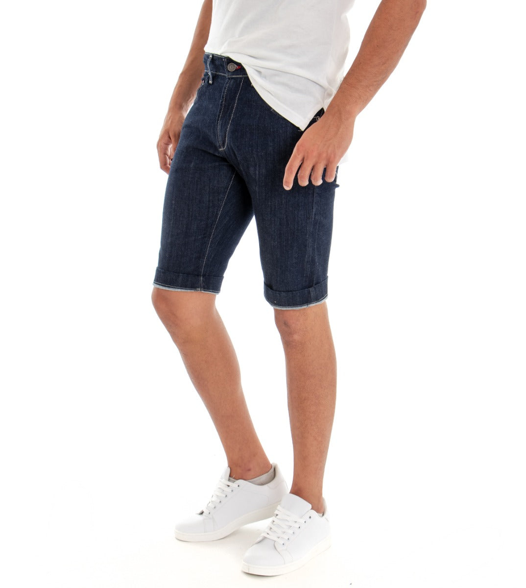 Bermuda Shorts Men's Dark Denim Jeans Slim Fit Five Pockets Basic GIOSAL-PC1576A