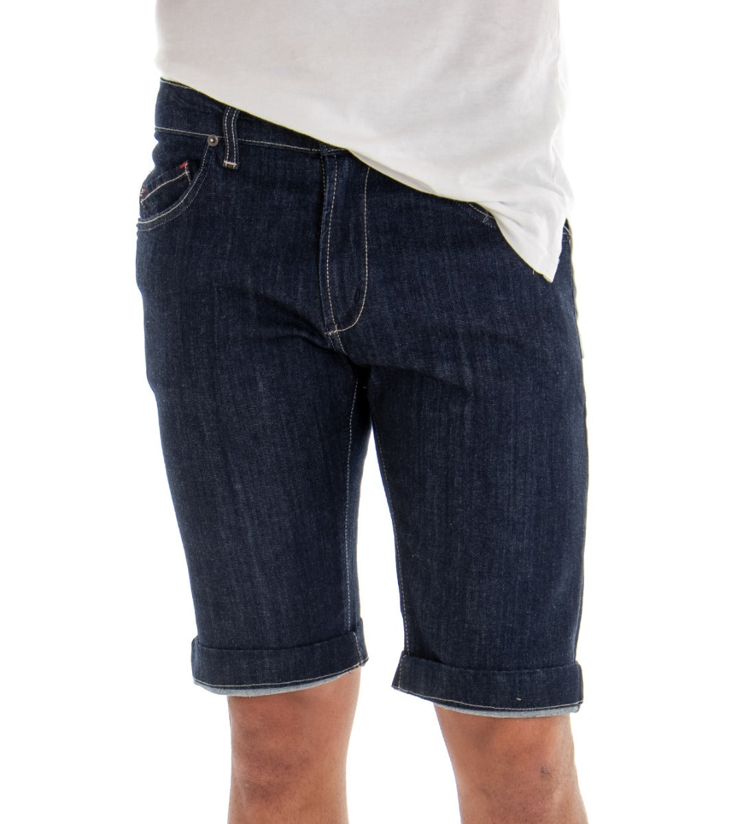 Bermuda Shorts Men's Dark Denim Jeans Slim Fit Five Pockets Basic GIOSAL-PC1576A