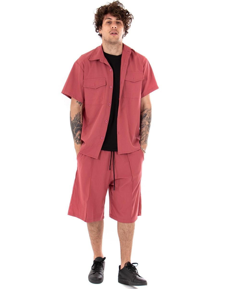 Bermuda Short Men's Shorts Solid Color Pink Drawstring Casual GIOSAL-PC1685A