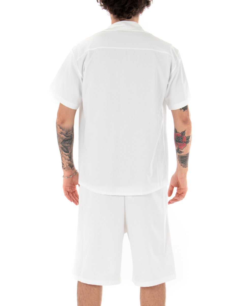 Camicia Uomo Manica Corta Tinta Unita Colletto Bianco Casual GIOSAL-CC1136A