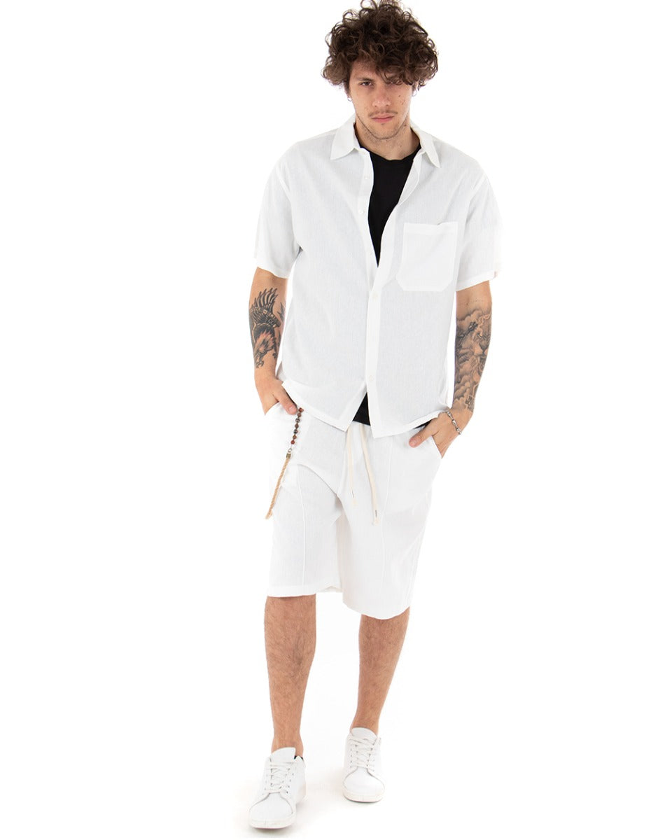 Bermuda Pantaloncino Uomo Corto Bianco Elastico Catena Coulisse GIOSAL-PC1663A
