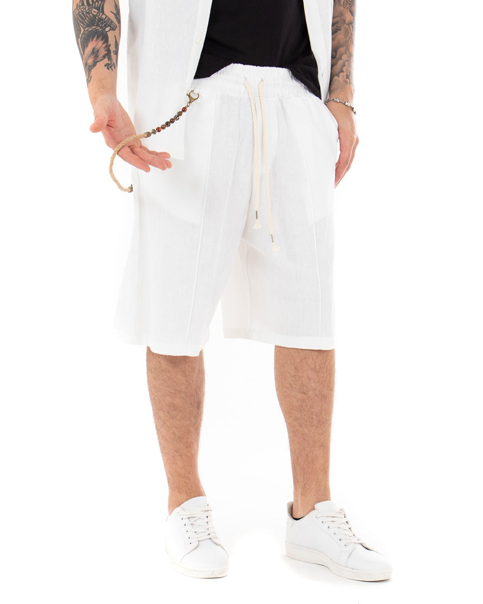 Bermuda Pantaloncino Uomo Corto Bianco Elastico Catena Coulisse GIOSAL-PC1663A