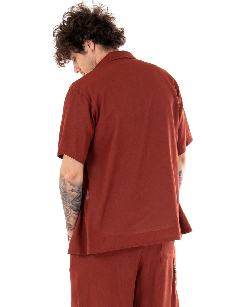 Men's Shirt Short Sleeve Linen Solid Color Brick Pocket Casual Collar GIOSAL-CC1120A