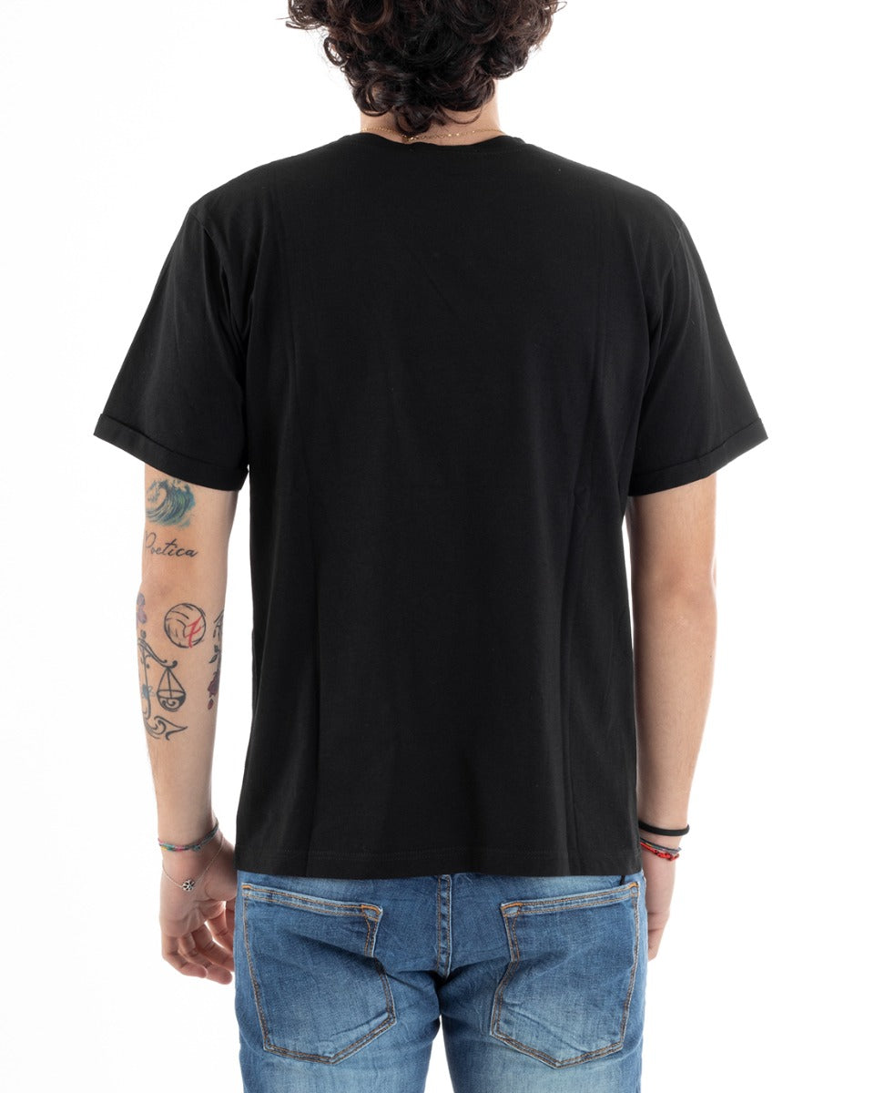 T-Shirt Uomo Girocollo Due Colori Stampa Aquila Piume MOD Tinta Unita Mezza Manica GIOSAL
