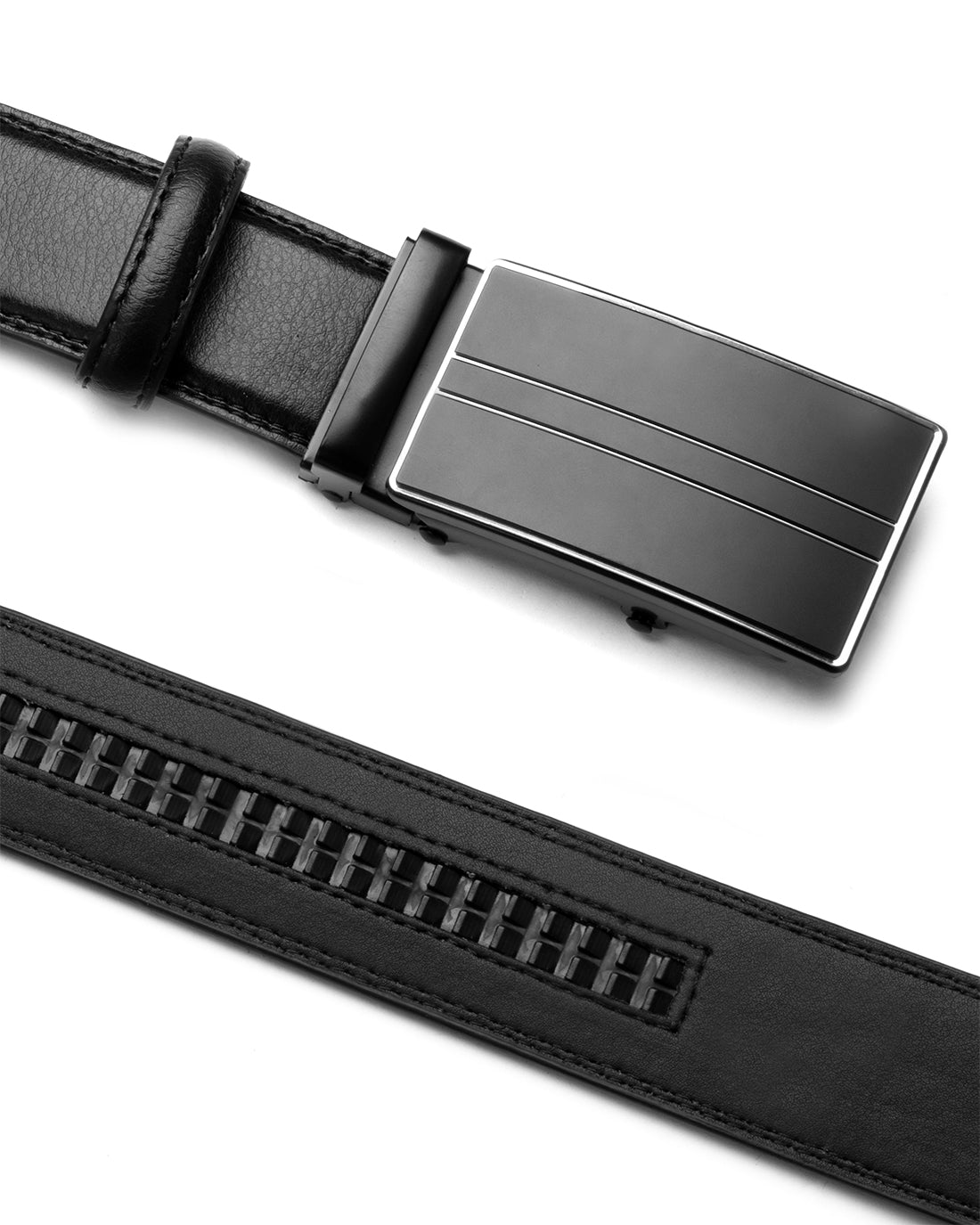 Wide Men's Belt Adjustable Metal Buckle Black Faux Leather GIOSAL-A2116A