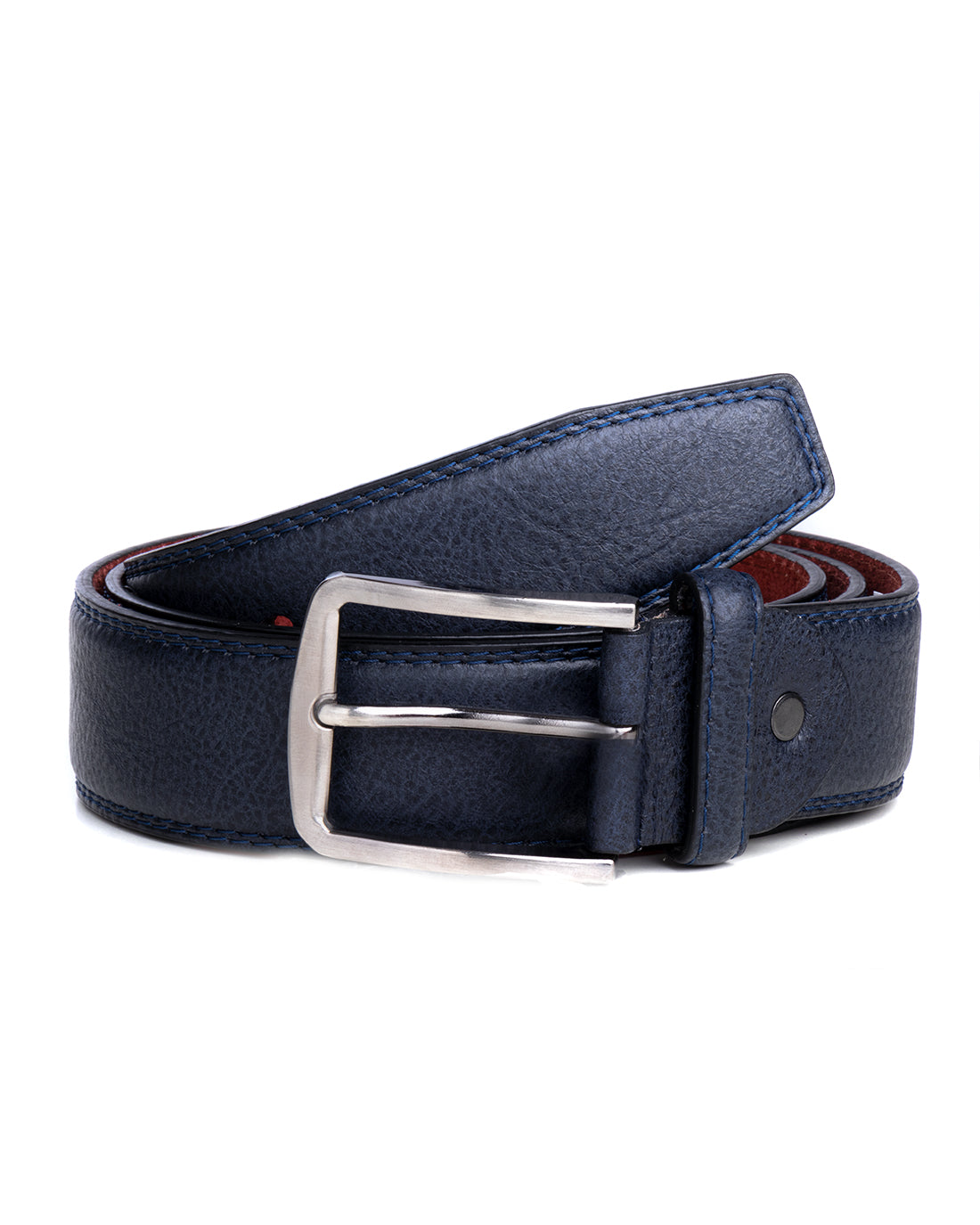 Wide Men's Belt Adjustable Metal Buckle Blue Textured Faux Leather GIOSAL-A2118A