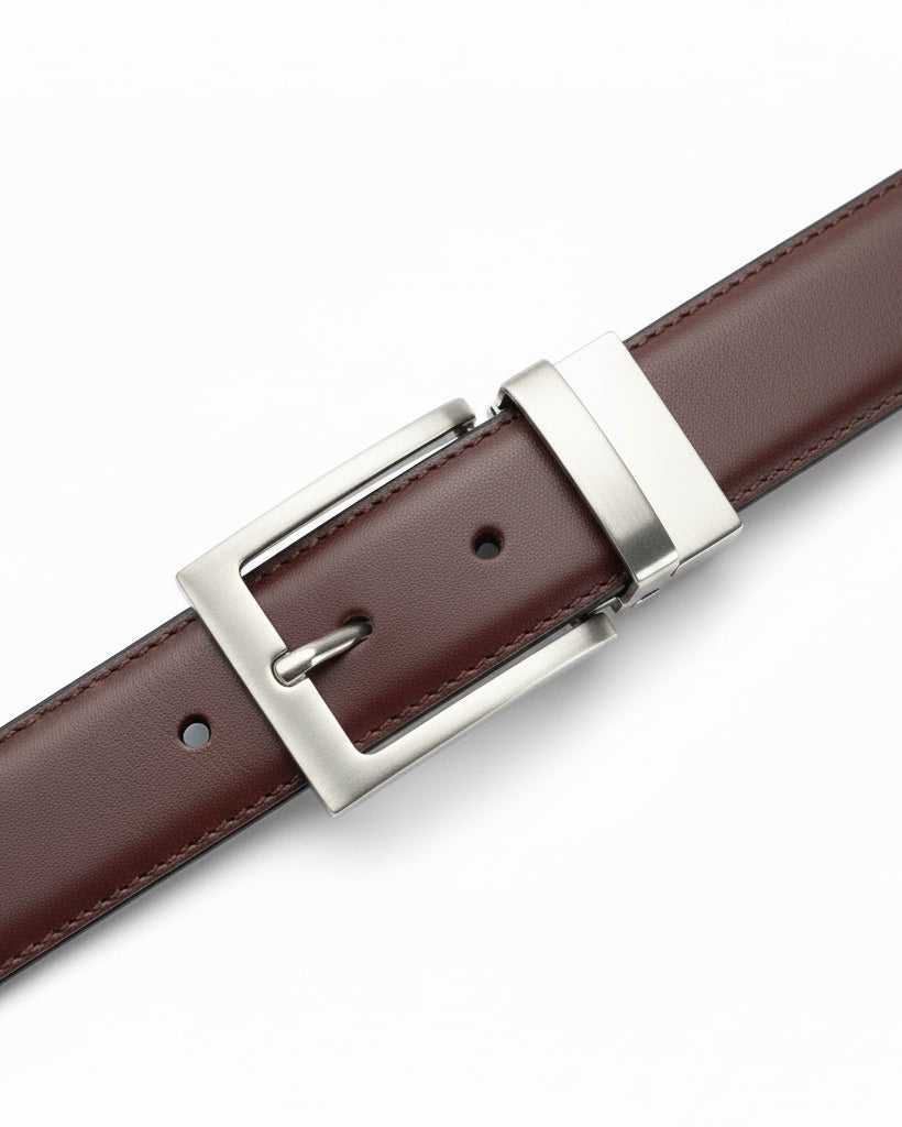 Cintura uomo larga cinta fibbia in metallo regolabile double-face nero marrone ecopelle martellata GIOSAL-A2134A