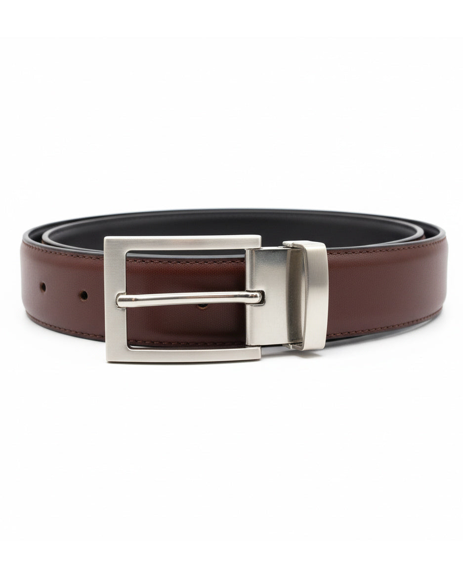 Cintura uomo larga cinta fibbia in metallo regolabile double-face nero marrone ecopelle martellata GIOSAL-A2134A