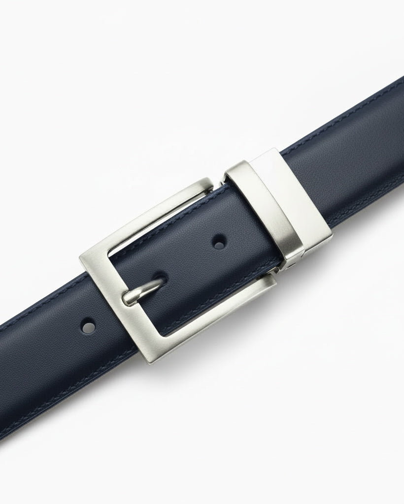 Cintura uomo larga cinta fibbia in metallo regolabile double-face nero blu ecopelle martellata GIOSAL-A2135A