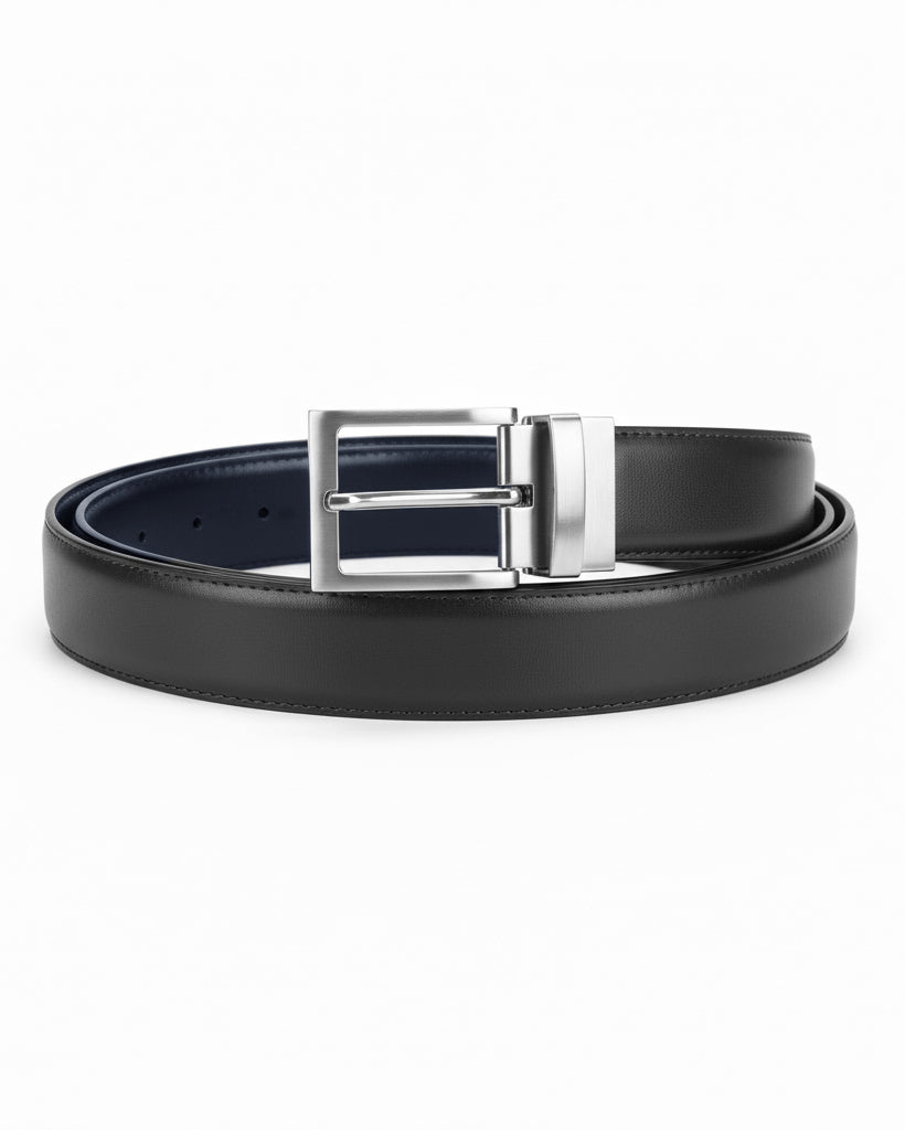 Cintura uomo larga cinta fibbia in metallo regolabile double-face nero blu ecopelle martellata GIOSAL-A2135A