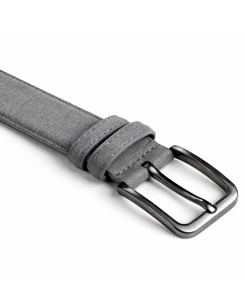Cintura uomo saffiano tessuto doppia cucitura fibbia in metallo scuro tinta unita grigio GIOSAL-A2144A