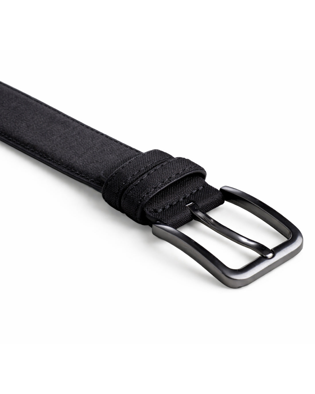 Cintura uomo saffiano tessuto doppia cucitura fibbia in metallo scuro tinta unita nero GIOSAL-A2145A