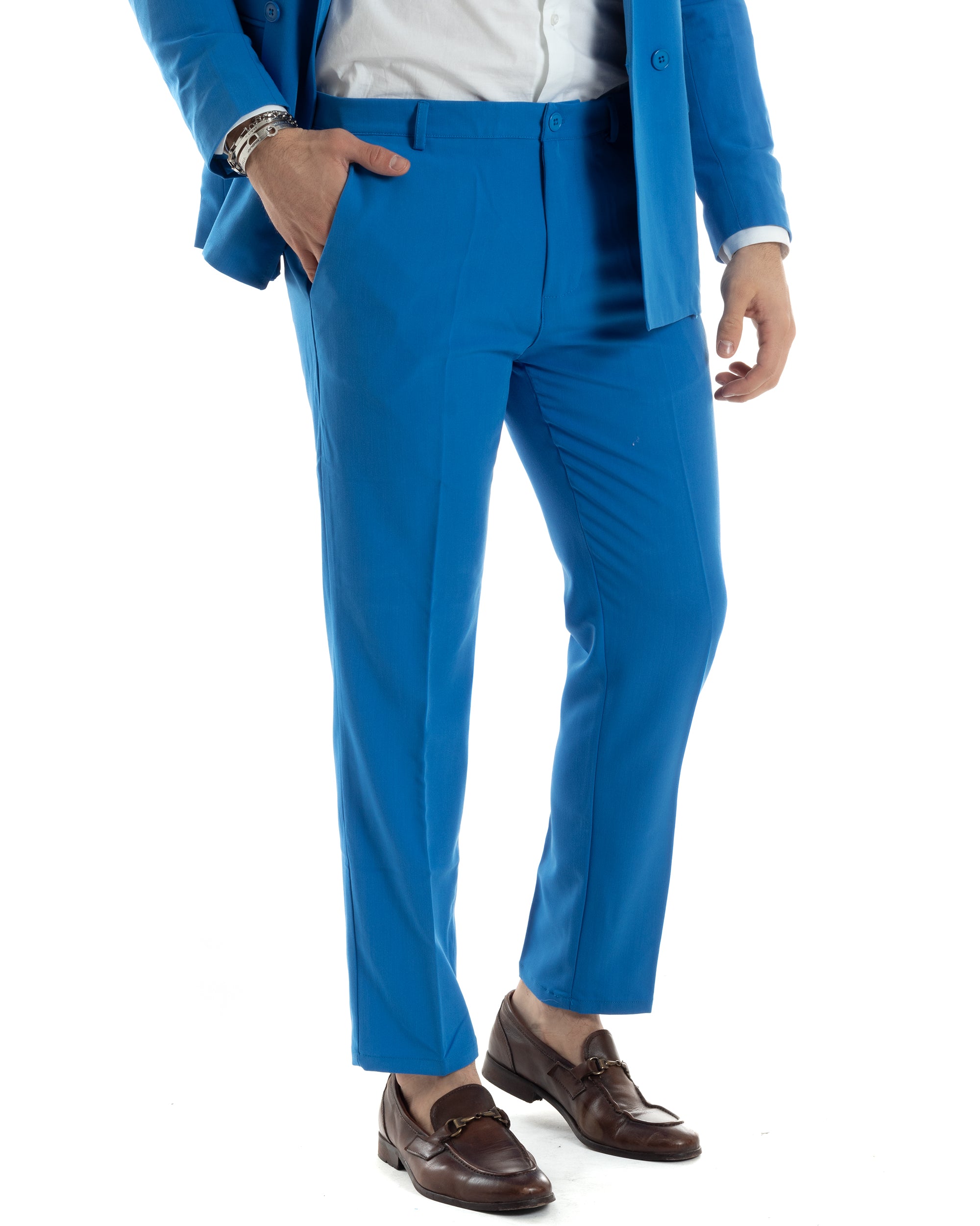 Abito Uomo Monopetto Vestito Completo Giacca Pantaloni Royal Tinta Unita Elegante Casual GIOSAL-AE1029A