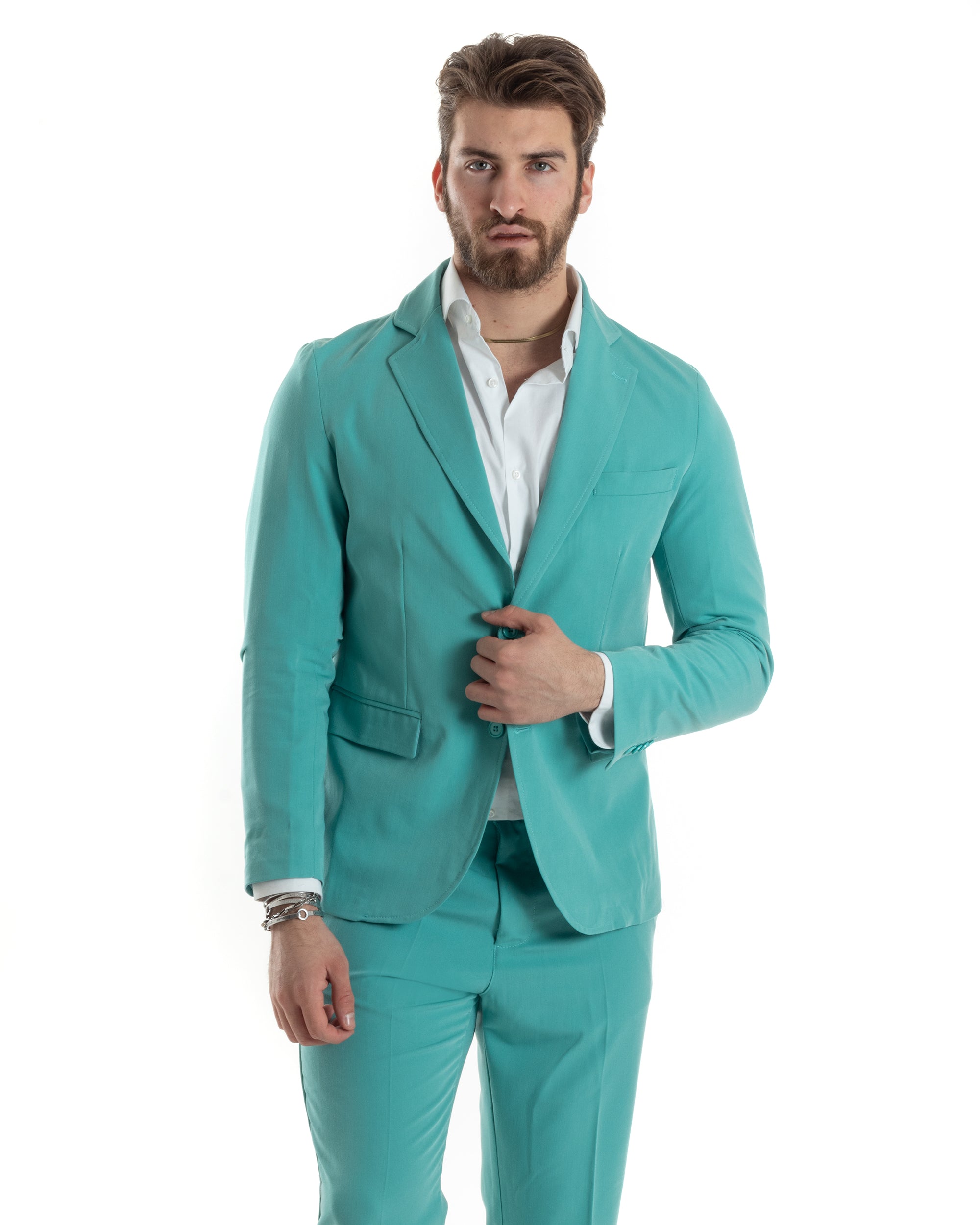 Double-Breasted Men's Suit Suit Jacket Trousers Green Pinstripe Elegant Casual GIOSAL-OU2405A