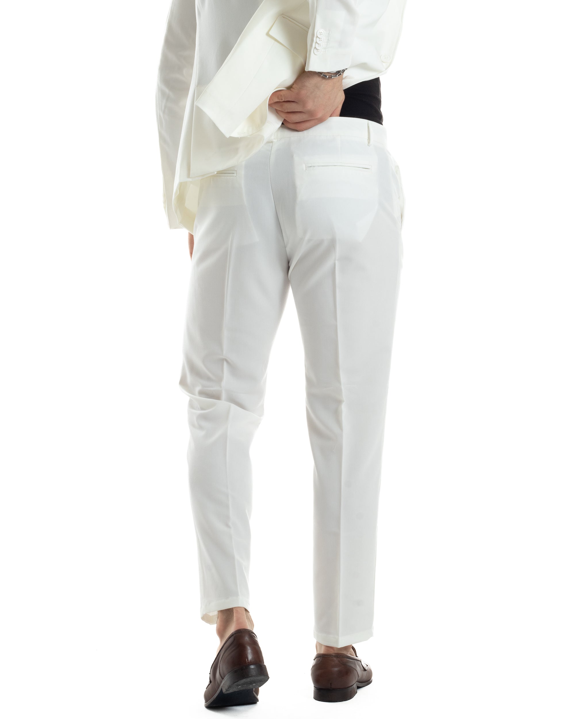 Abito Uomo Doppiopetto Vestito Completo Giacca Pantaloni Bianco Tinta Unita Elegante Casual GIOSAL-AE1041A