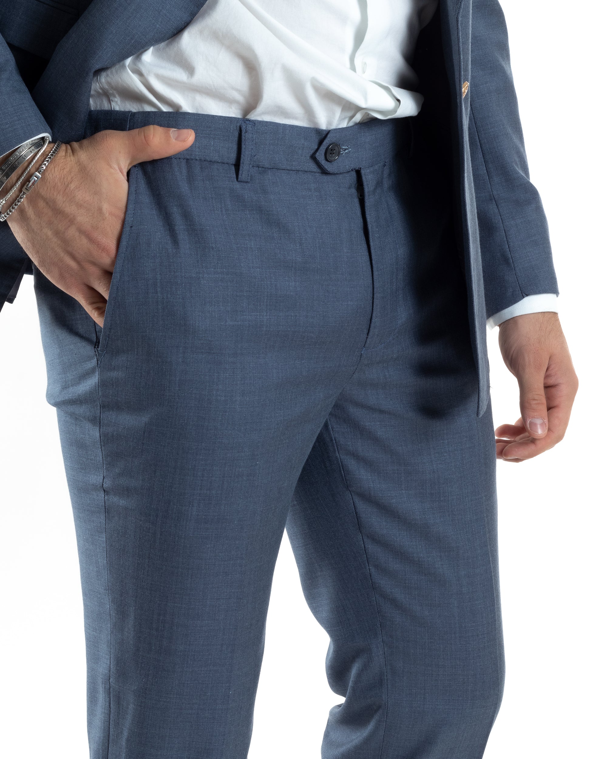 Abito Uomo Doppiopetto Vestito Completo Giacca Pantaloni Bottoni Metallo Blu Melangiato Elegante Casual GIOSAL-AE1045A