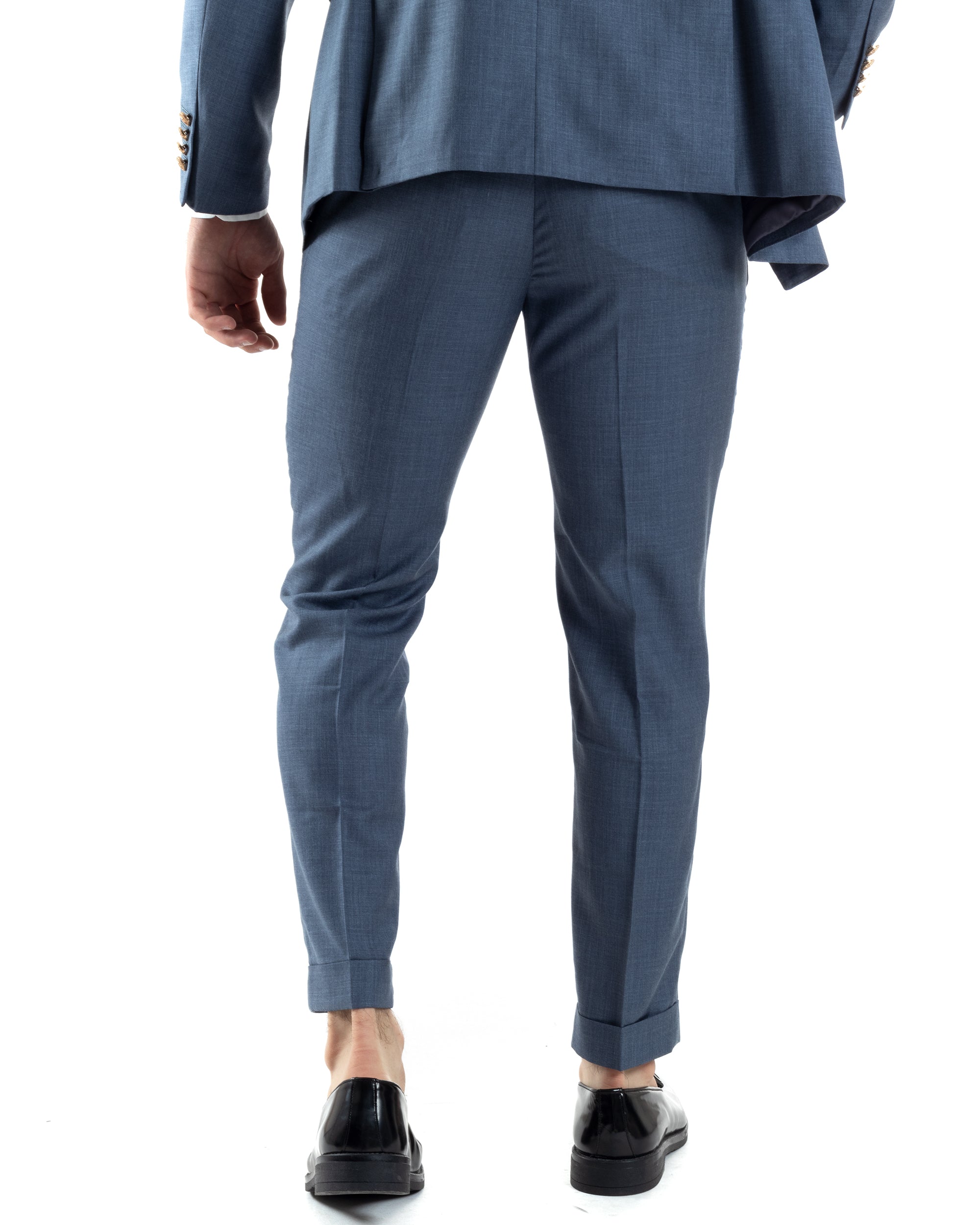 Abito Uomo Doppiopetto Vestito Completo Giacca Pantaloni Bottoni Metallo Blu Melangiato Elegante Casual GIOSAL-AE1045A