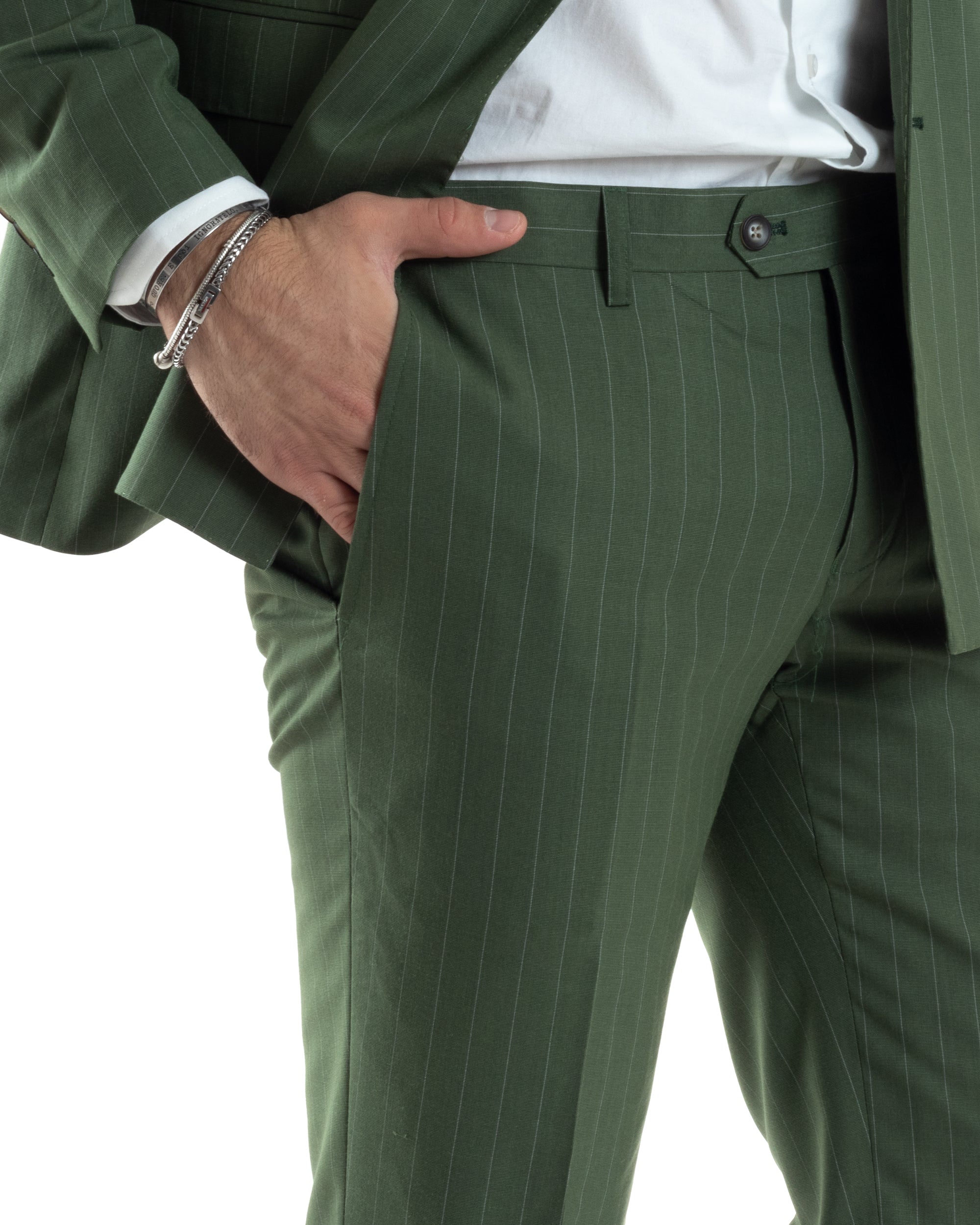Abito Uomo Doppiopetto Vestito Completo Giacca Pantaloni Verde Gessato Elegante Casual GIOSAL-AE1049A