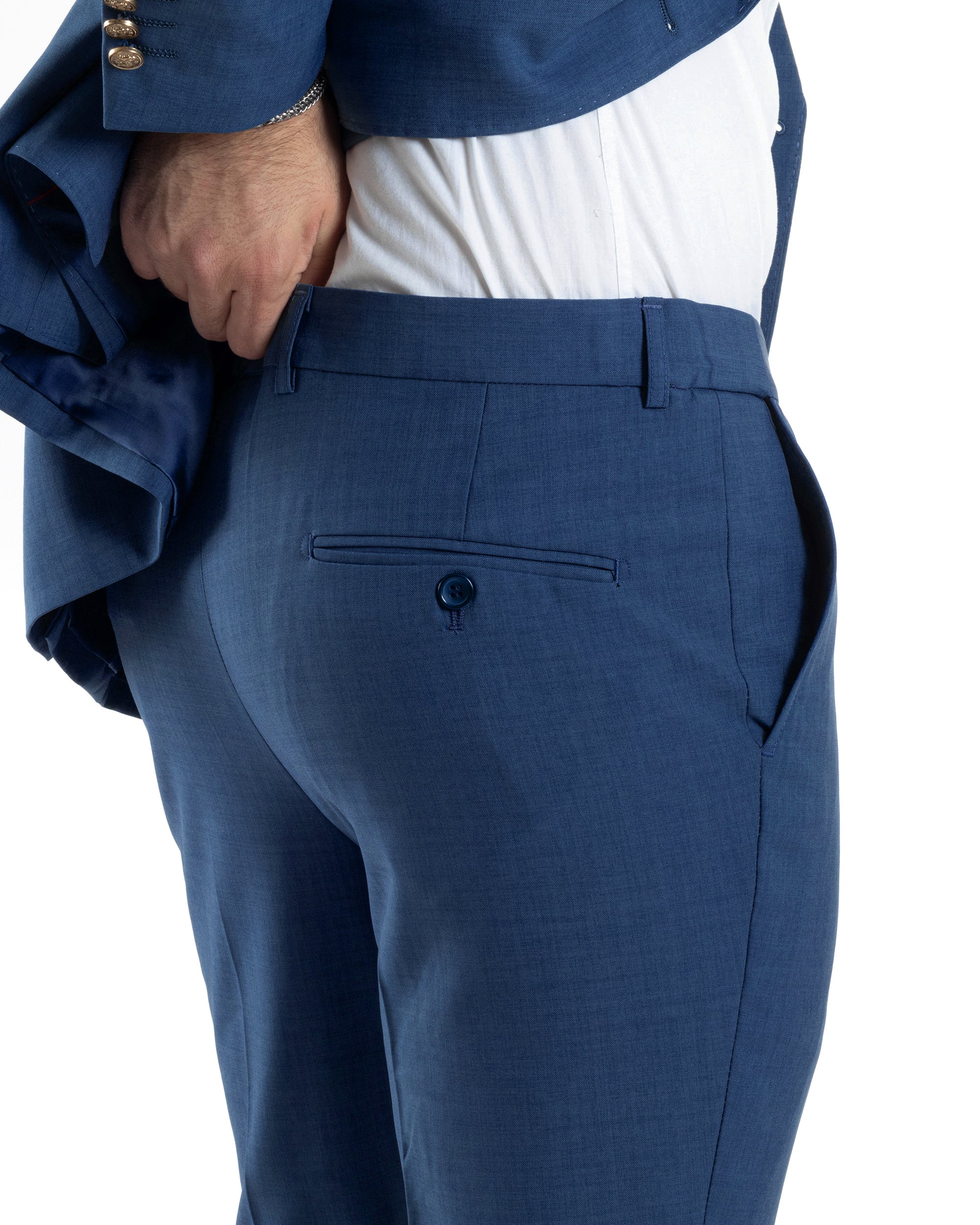 Abito Uomo Doppiopetto Vestito Completo Giacca Pantaloni Bottoni Metallo Blu Melangiato Elegante Casual GIOSAL-AE1056A