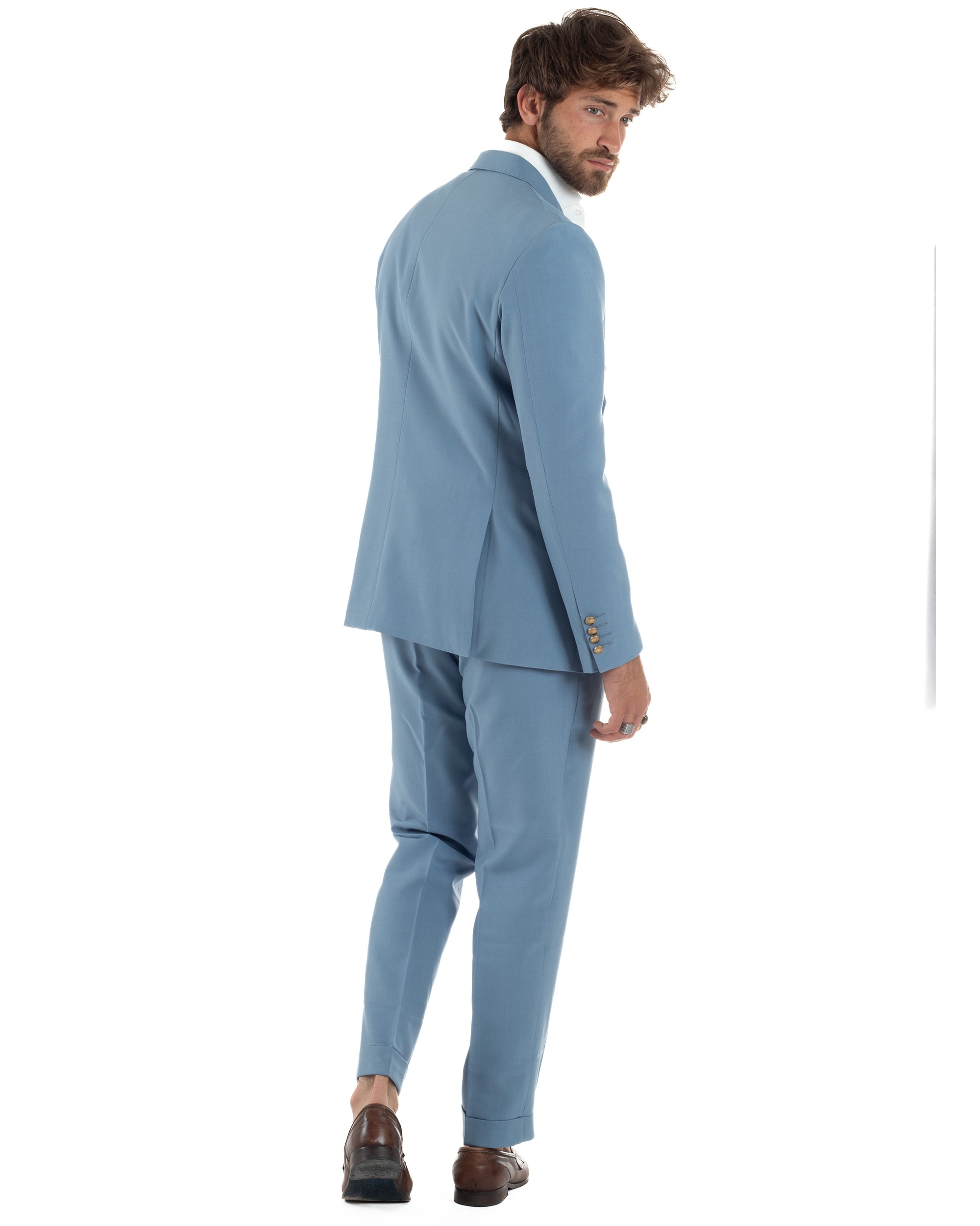 Abito Uomo Doppiopetto Vestito Completo Giacca Pantaloni Bottoni Metallo Polvere AE1163A