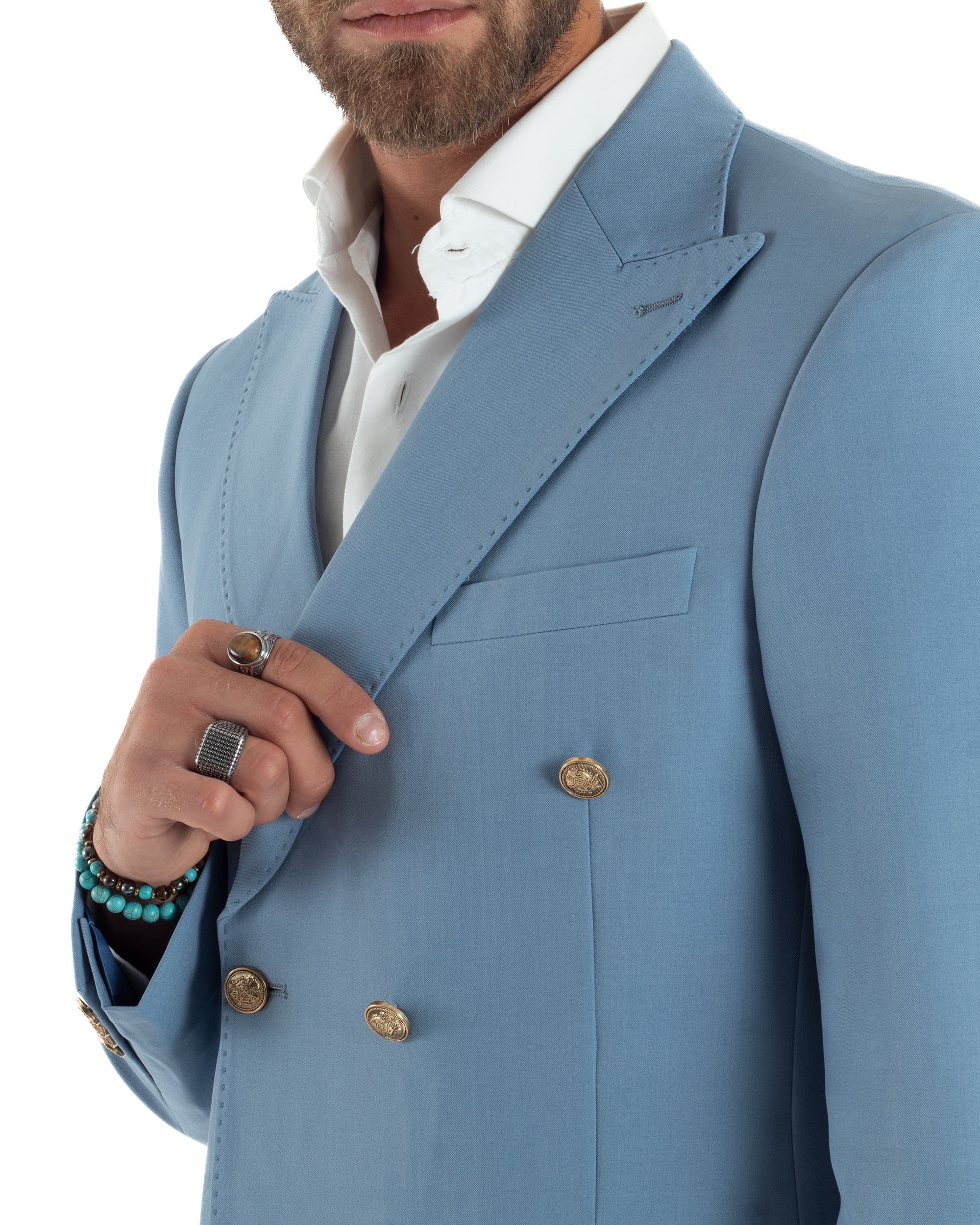 Abito Uomo Doppiopetto Vestito Completo Giacca Pantaloni Bottoni Metallo Polvere AE1163A