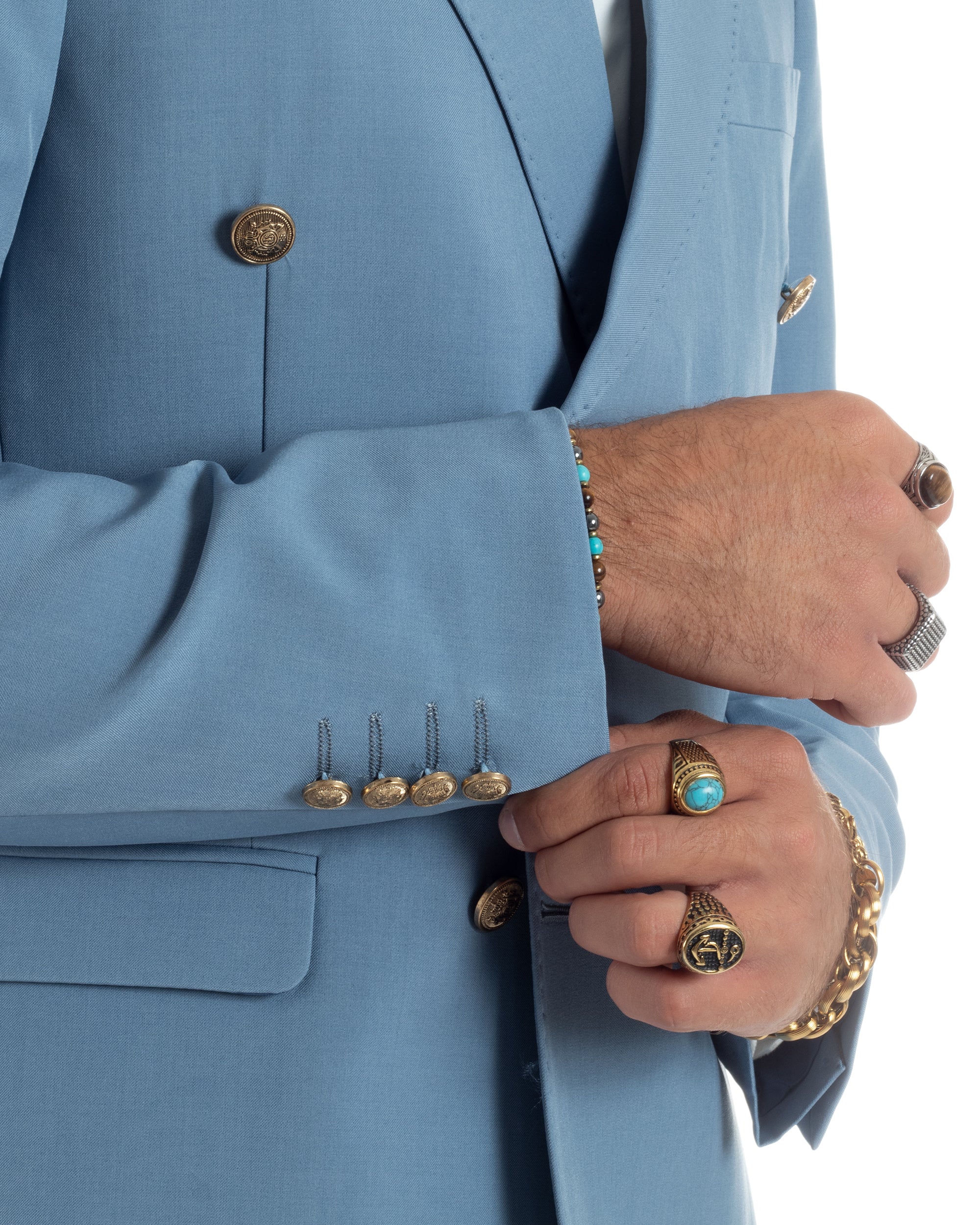 Abito Uomo Doppiopetto Vestito Completo Giacca Pantaloni Bottoni Metallo Polvere AE1163A