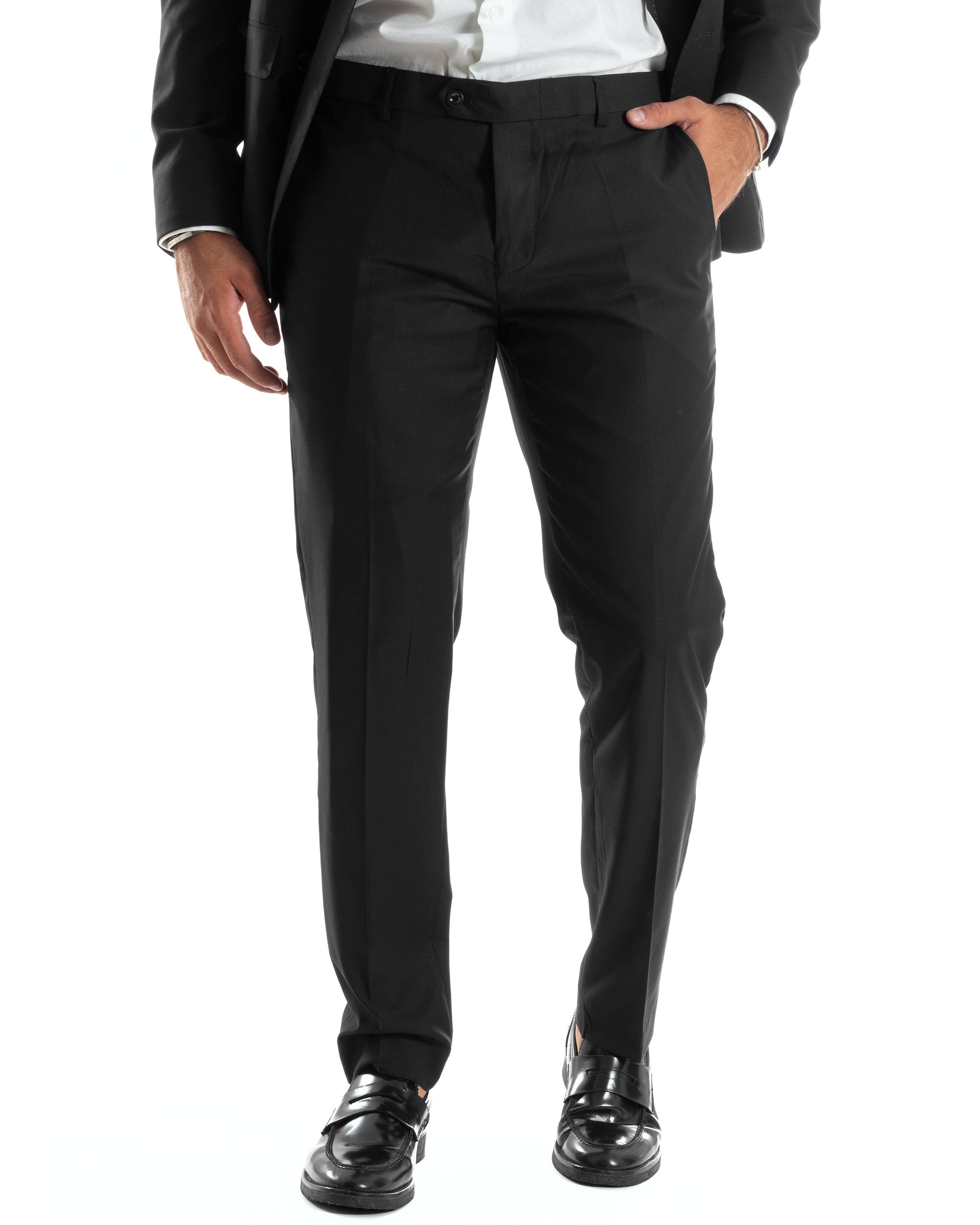 Abito Uomo Doppiopetto Vestito Completo Giacca Pantaloni Elegante Sartoriale Casual Tinta Unita Nero GIOSAL-AE1065A