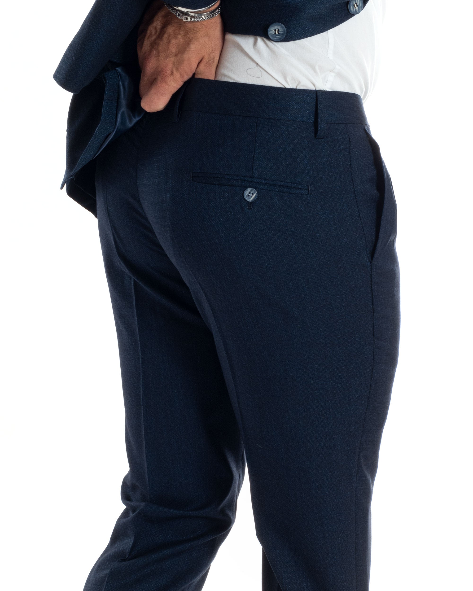 Abito Uomo Completo Sartoriale Monopetto Giacca Pantaloni Casual Elegante Tinta Unita Melangiato Blu GIOSAL-AE1071A