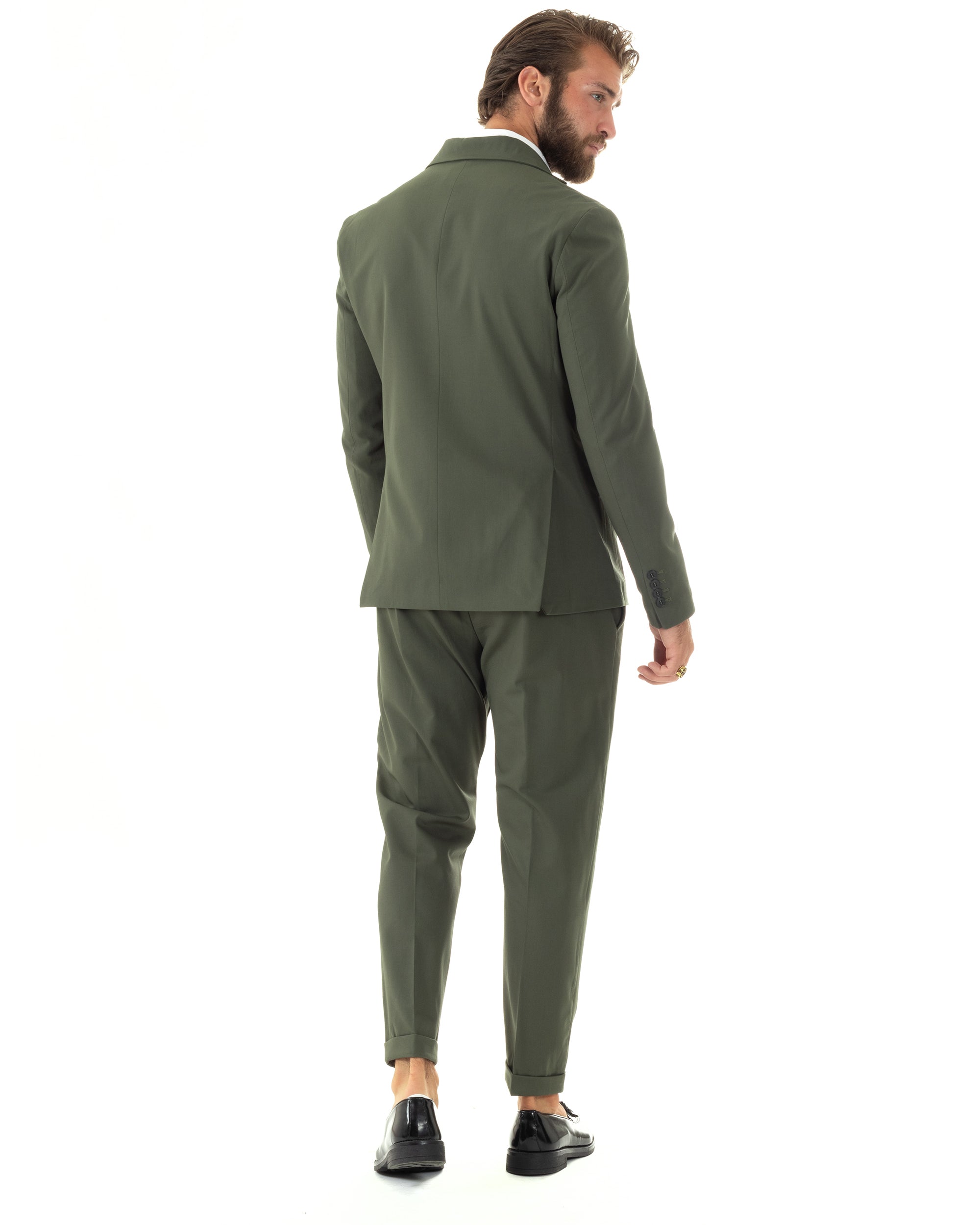 Abito Uomo Monopetto Vestito Viscosa Completo Giacca Pantaloni Elegante Casual Tinta Unita Verde GIOSAL-AE1076A