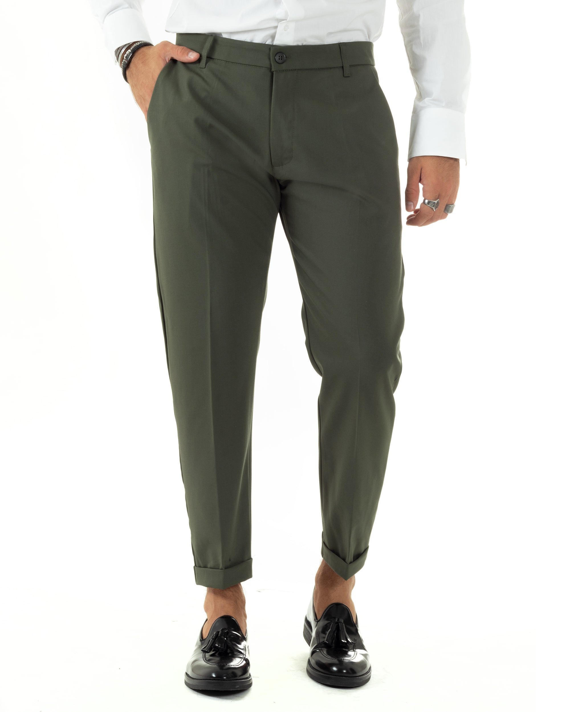 Abito Uomo Monopetto Vestito Viscosa Completo Giacca Pantaloni Elegante Casual Tinta Unita Verde GIOSAL-AE1076A