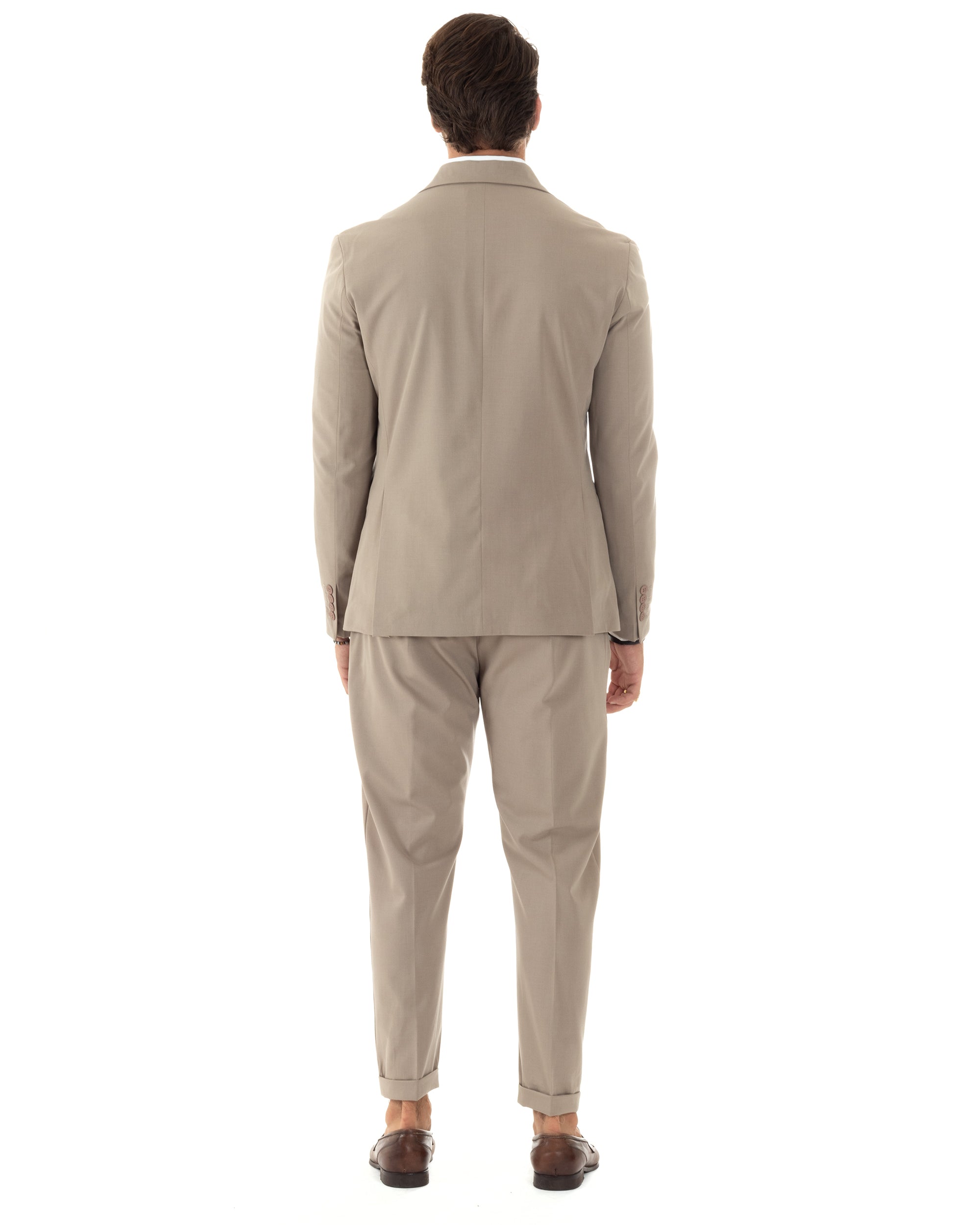 Abito Uomo Monopetto Vestito Viscosa Completo Giacca Pantaloni Elegante Casual Tinta Unita Beige GIOSAL-AE1078A