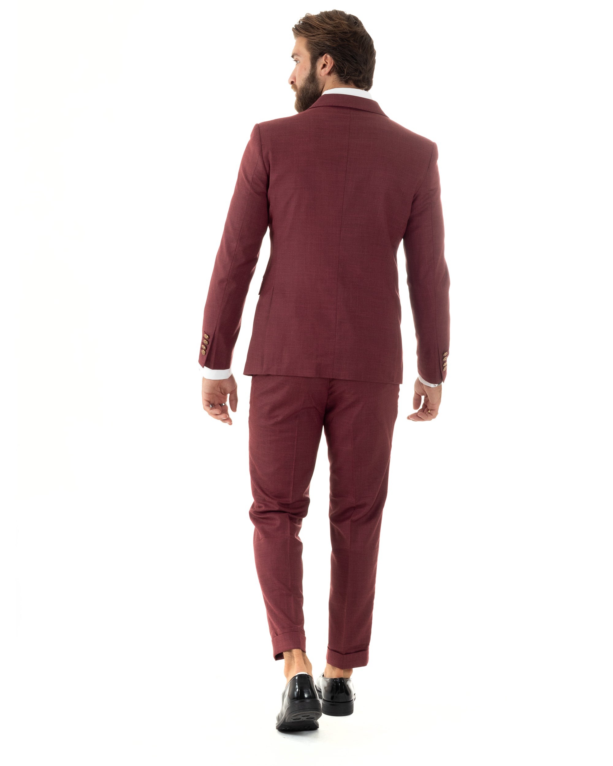 Abito Uomo Doppiopetto Vestito Completo Giacca Pantaloni Bottoni Metallo Bordeaux Melangiato Elegante Casual GIOSAL-AE1080A