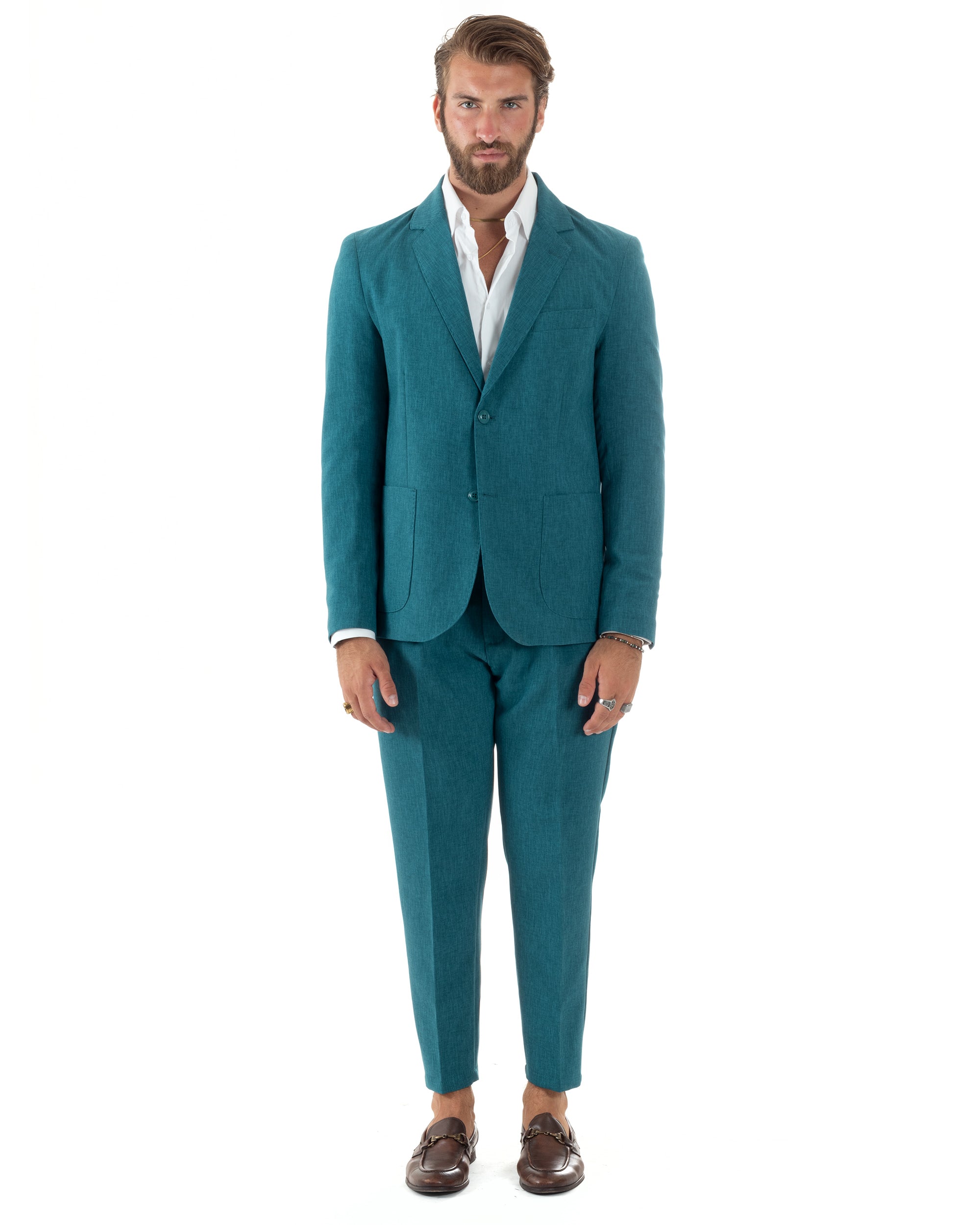 Double-Breasted Men's Suit Suit Jacket Trousers Green Pinstripe Elegant Casual GIOSAL-OU2405A