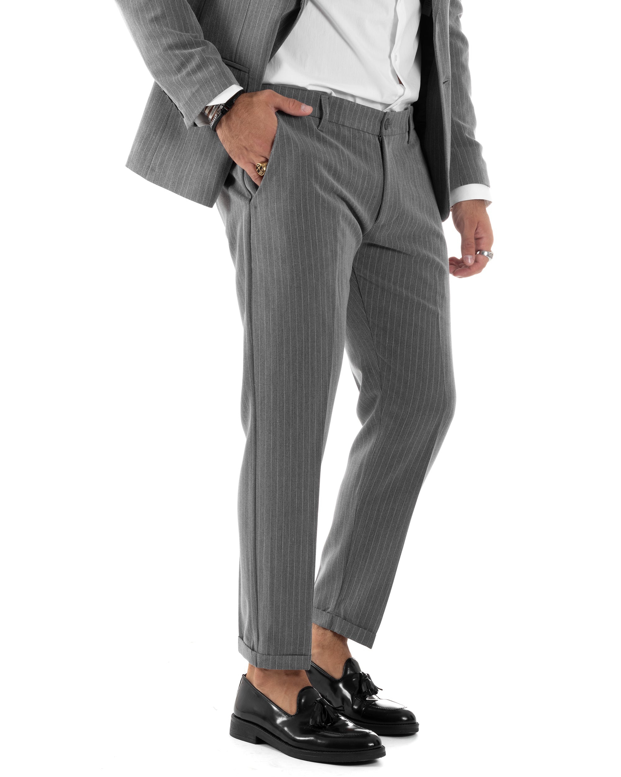 Double-Breasted Men's Suit Suit Jacket Trousers Green Pinstripe Elegant Casual GIOSAL-OU2405A